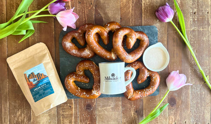 Heart Shaped Bavarian Soft Pretzel and Coffee Box