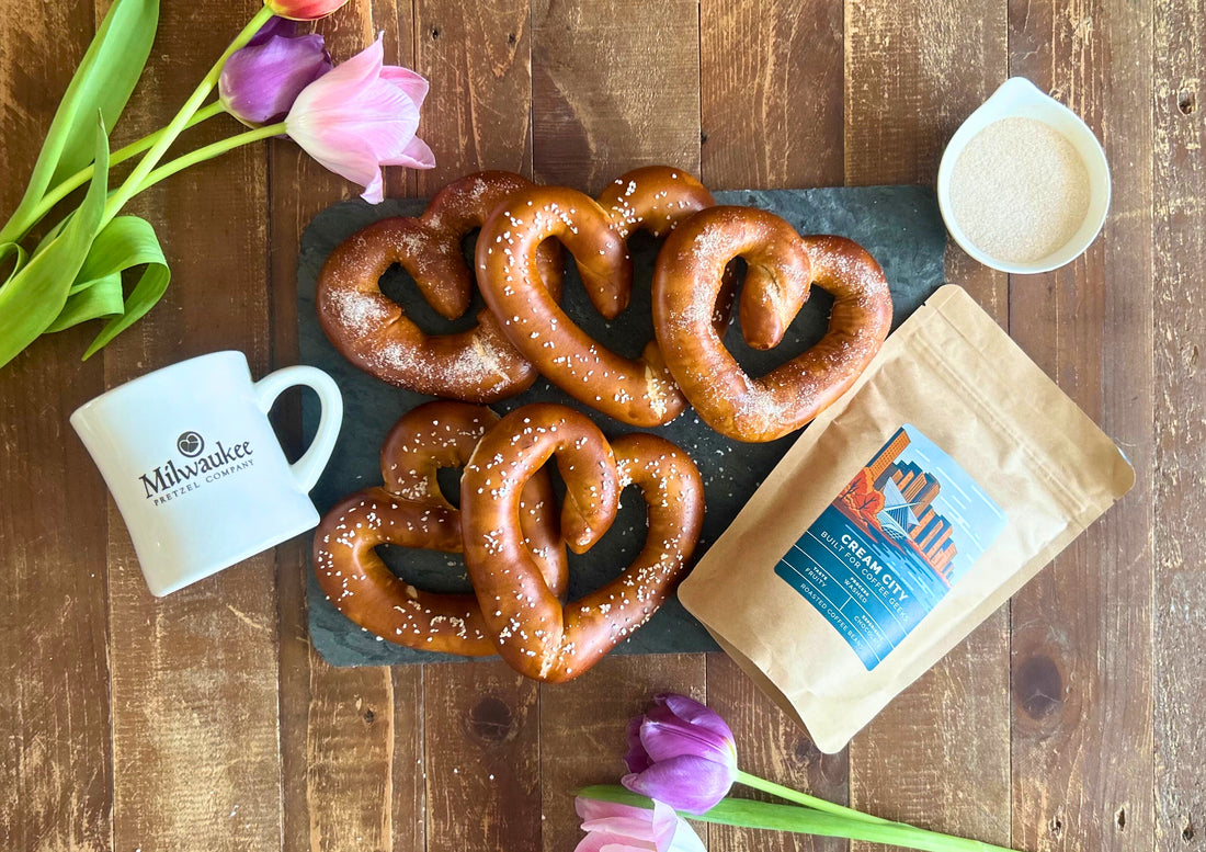 Heart Shaped Bavarian Soft Pretzel and Coffee Box